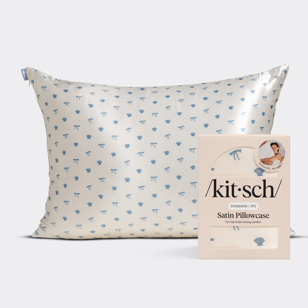 Satin Pillowcase in Pearlized Cream & Coastal Blue Print 2 Pack