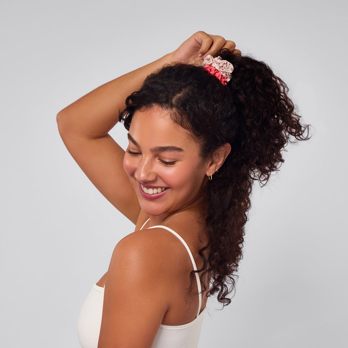 Cherry Blossom Ruched Satin Scrunchies 5pc Set