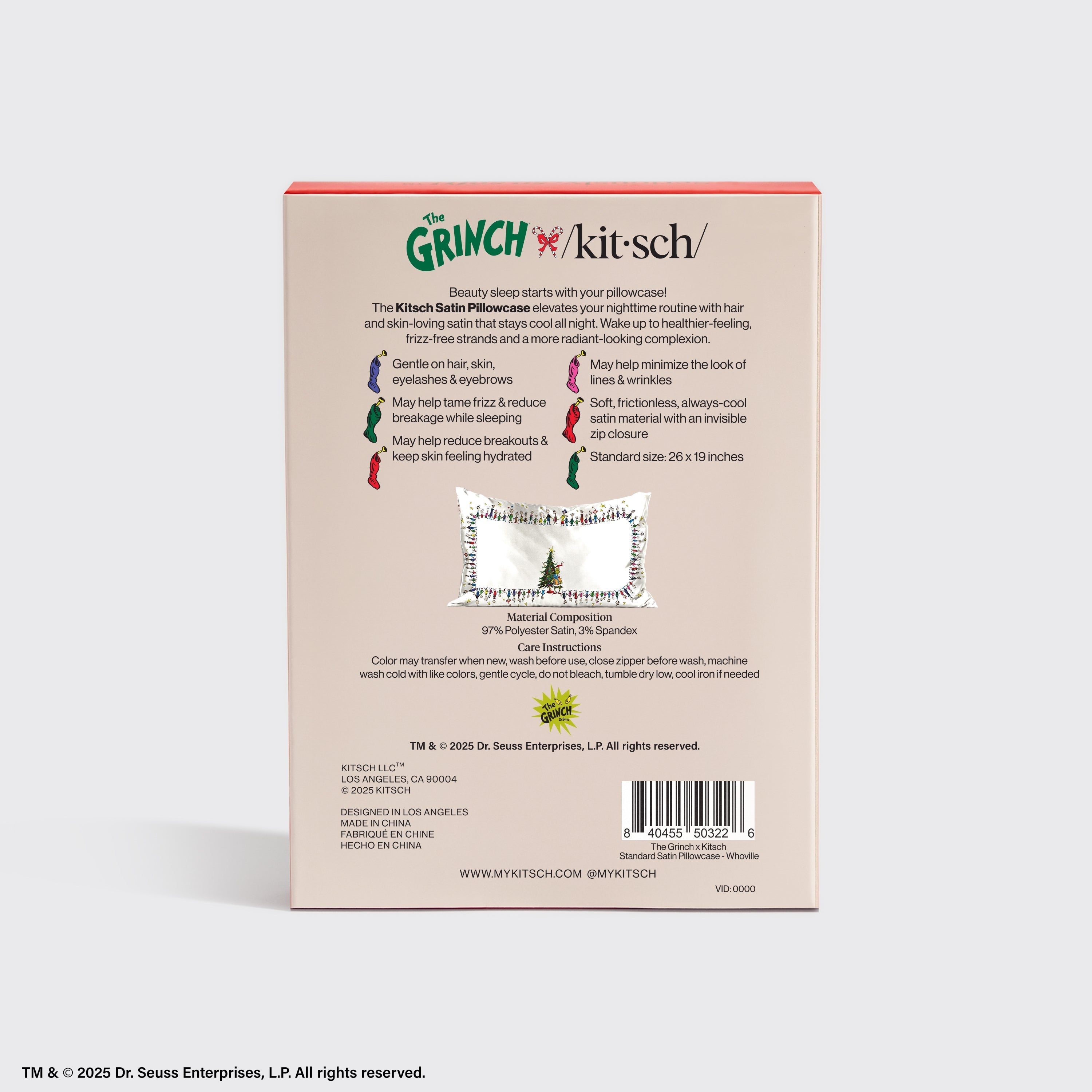 The Grinch x Kitsch Satin Pillowcase in Whoville