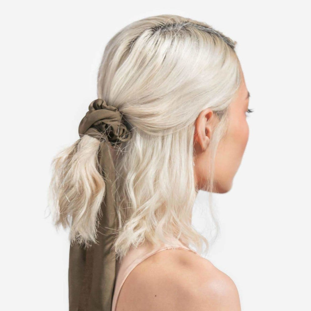 Crepe Scarf Scrunchies in Moss